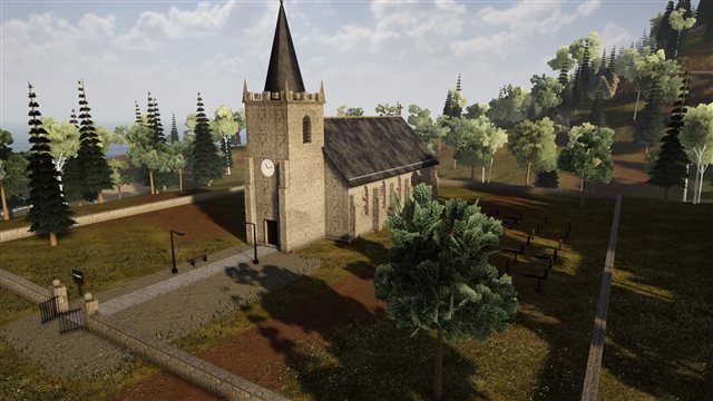 A stone church on a hill