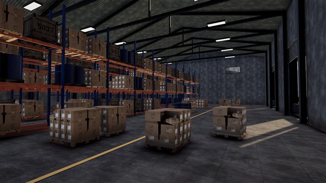 Warehouse interior with shelving
