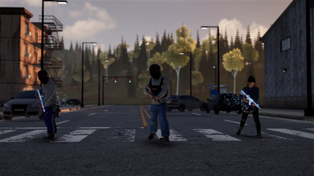A squad crossing a street